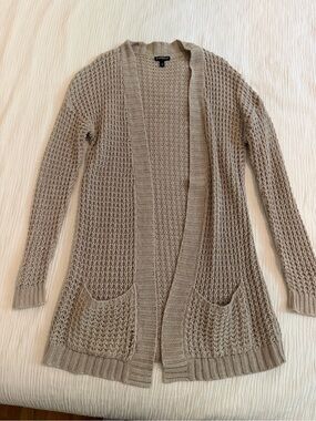 Express Open-Front Knit Cardigan Sweater in Taupe